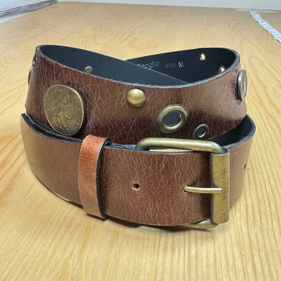 Women’s VTG Belt Sangriorgio Brown Brass Medallions Made in Italy Luxury M - Picture 1 of 8